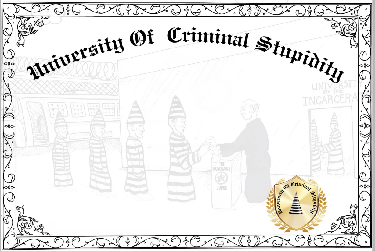 University of Criminal Stupidity blank customizable certificate award